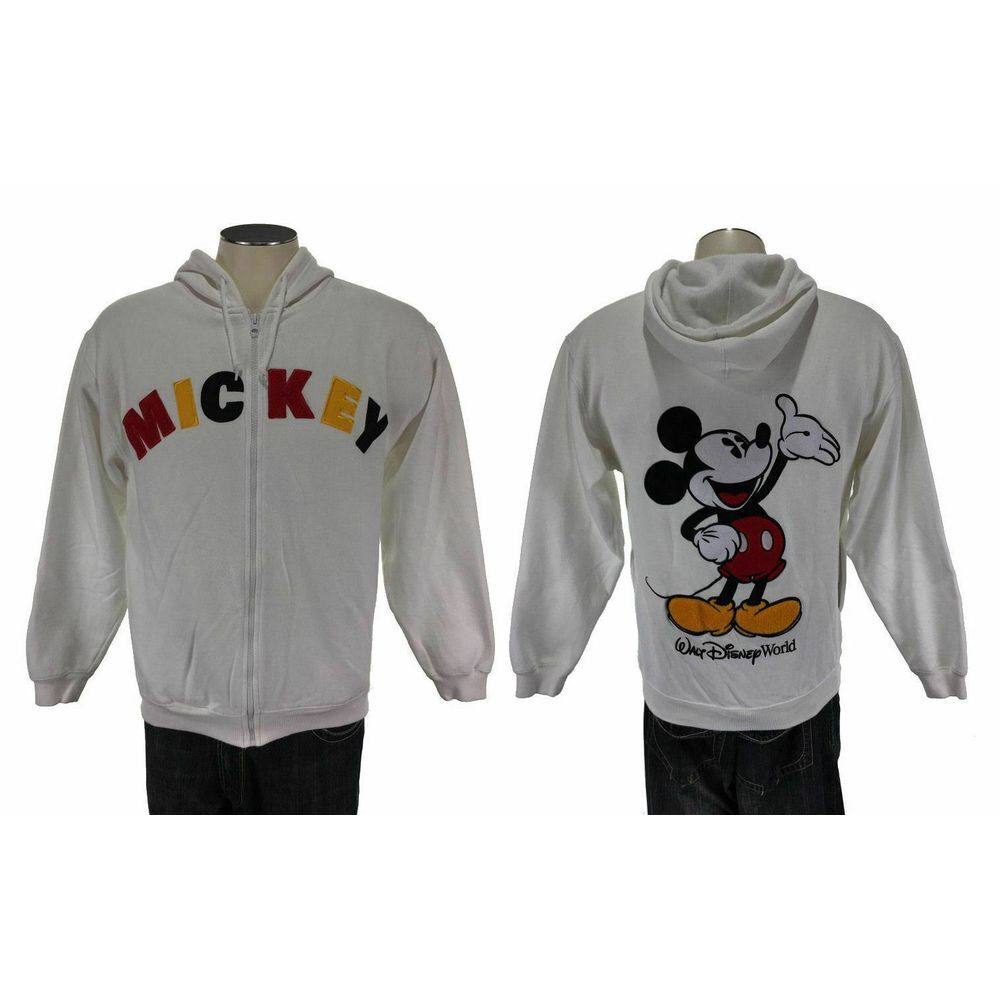 Mickey Mouse Walt Disney World Full Zip Hoodie Sweatshirt S White Mens‎